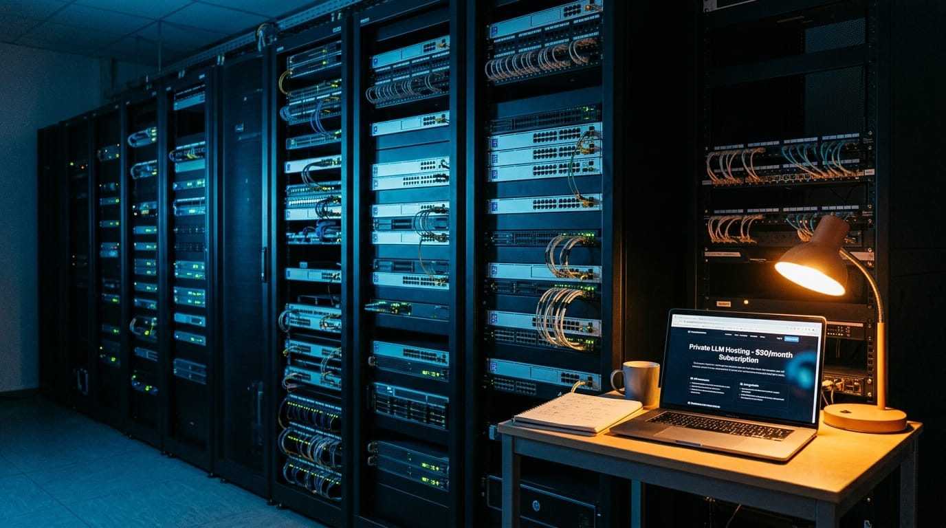 Server room with cloud infrastructure representing private LLM hosting platform
