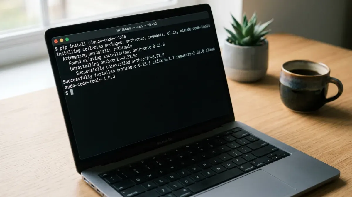 Developer terminal window with monospace text on a dark theme, showing a skill installation command